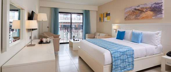 Official photograph of an available XCape238 room style with blue accents
