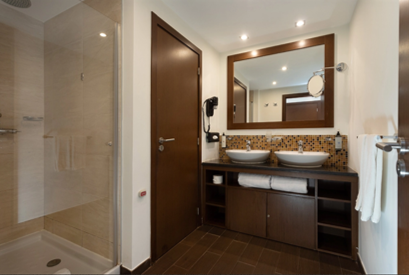 Official photograph of a bathroom within the XCape238 accommodation